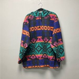 Vintage Blazer Tribal‎ Pattern Hoodie Mens Large Fleece Geometric Cabincore Cozy